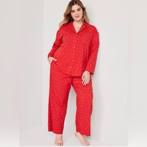 Old Navy Oversized Printed Pajama Set Red w/White Hearts Size Large Valentines